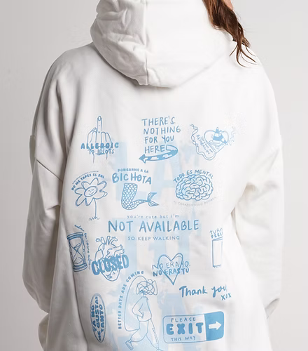 Hoddie color marfil con estampado Azul
