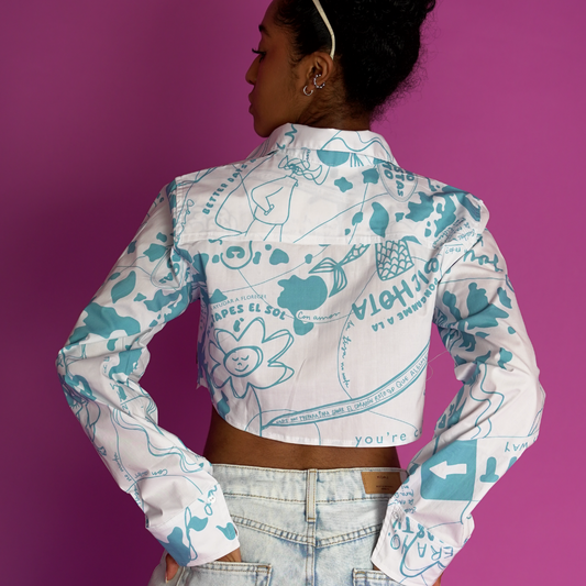 Crop top camisa tipo corsé azul