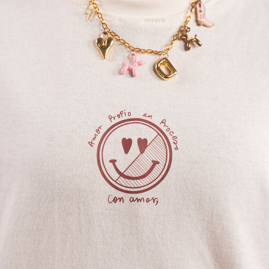 Camiseta Hueso estampado Café