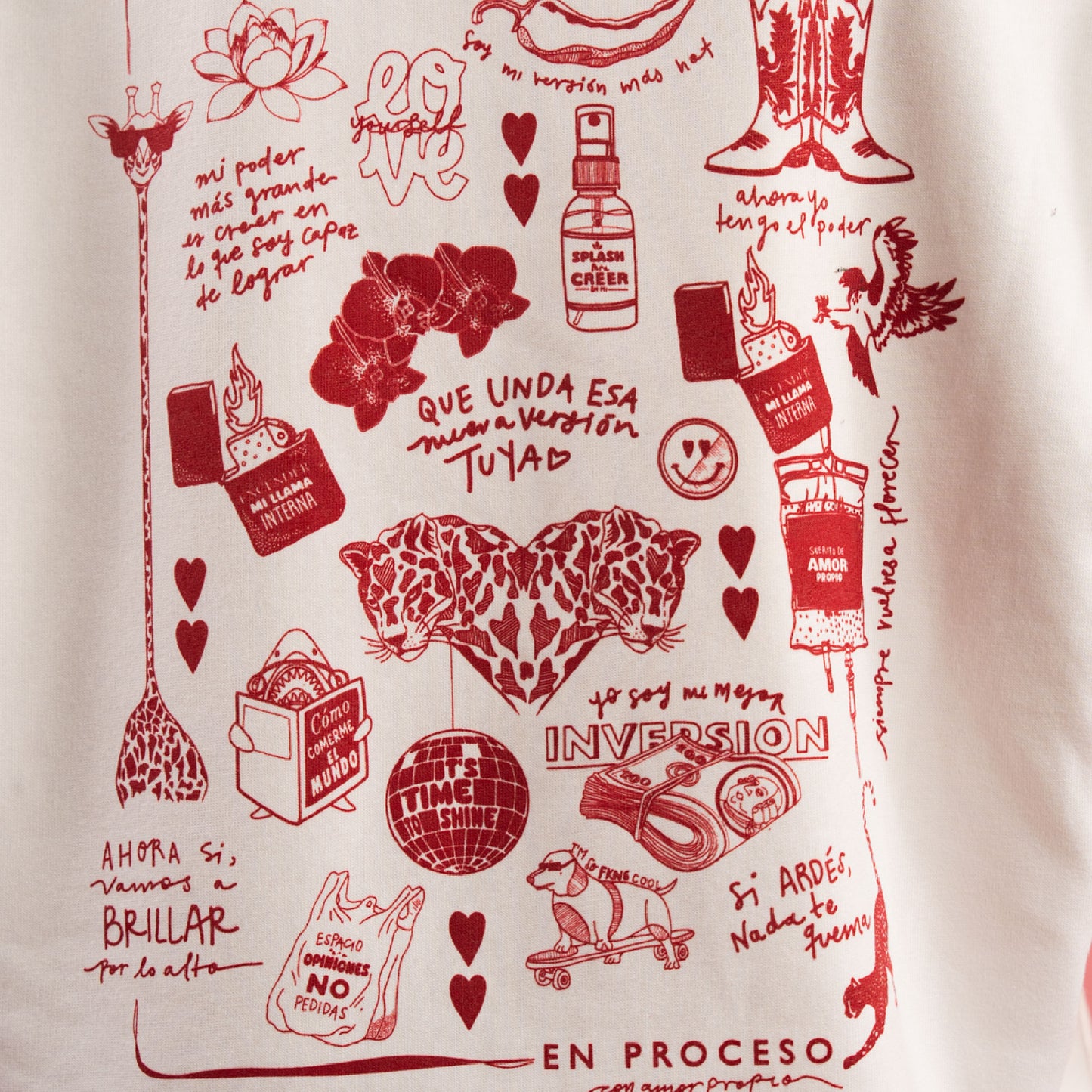 Crewneck hueso estampado rojo