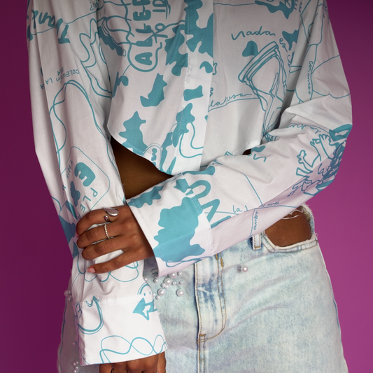 Crop top camisa tipo corsé azul