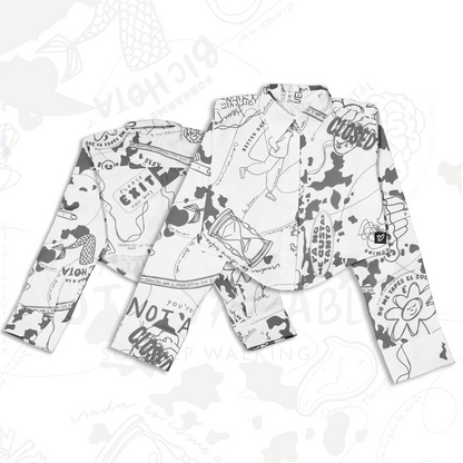 Crop top camisa tipo corsé blanco gris