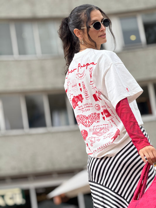 Camiseta Crudo estampado rojo