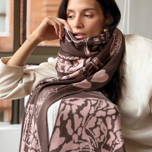 Bufanda Maxi amor propio café rosado