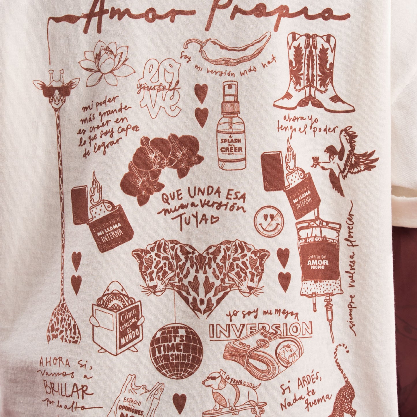 Camiseta Hueso estampado Café
